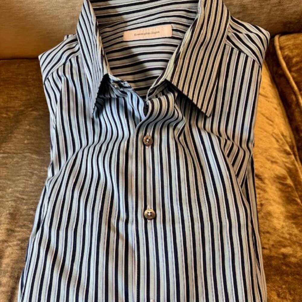 Men's Ermenegildo Zegna Shirt. 3XL.  Blue with Coordinated Stripes